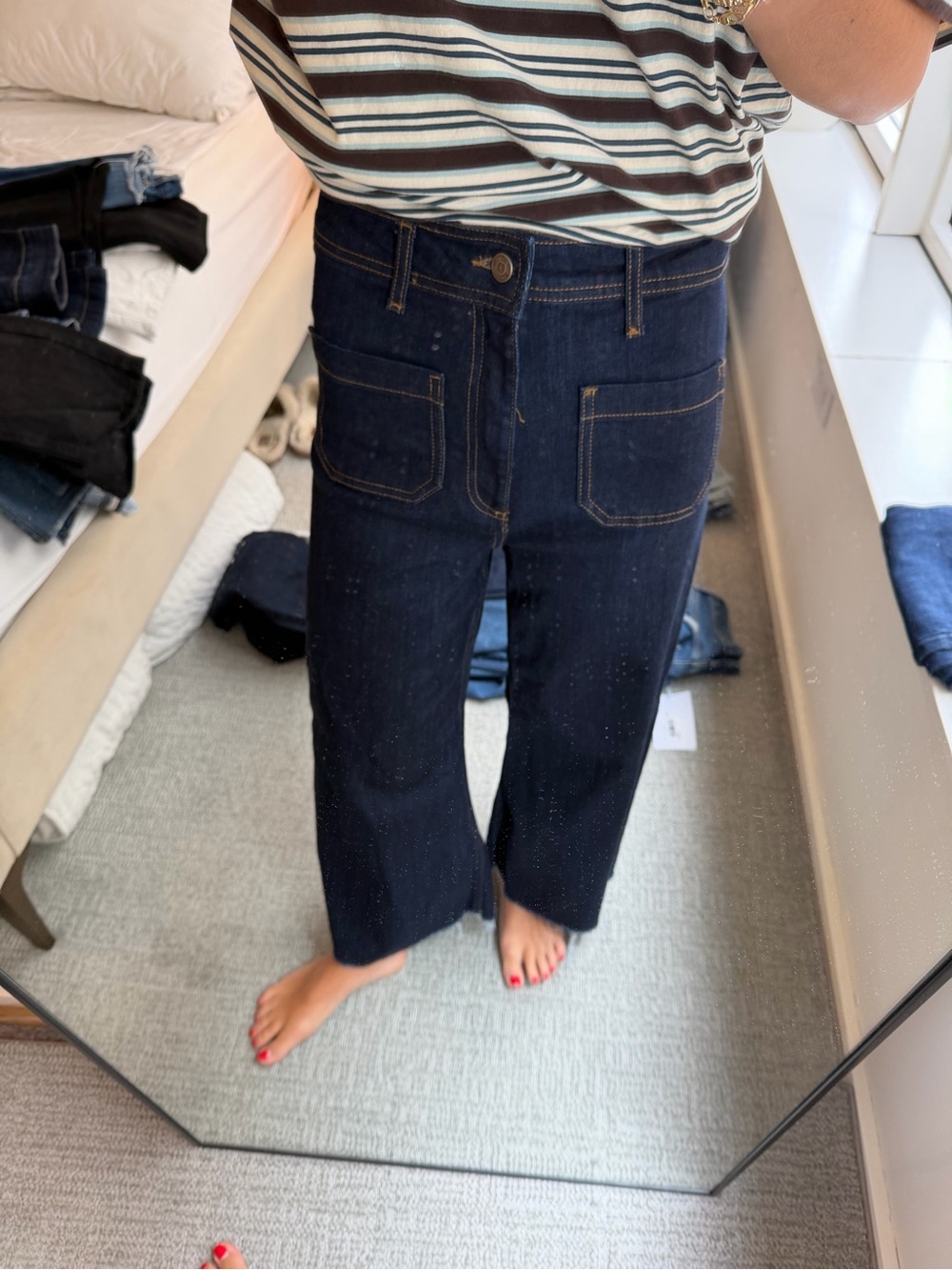 Women's Dark Indigo Wide-Leg Jeans with Front Patch Pockets ZARA
